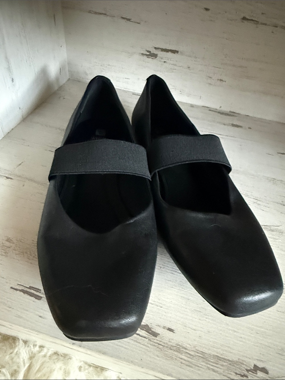 White Mountain Black Mary Jane Flats with Elastic Strap